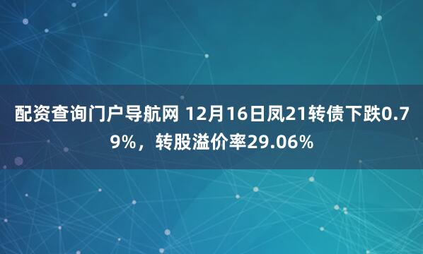 配资查询门户导航网 12月16日凤21转债下跌0.79%，转股溢价率29.06%